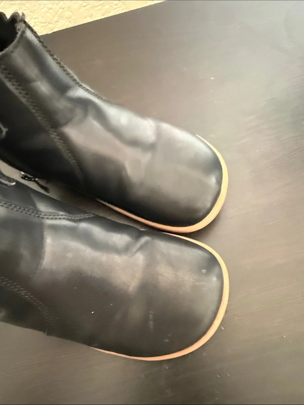 Kids Black Ankle Boots with Contrasting Tan Sole